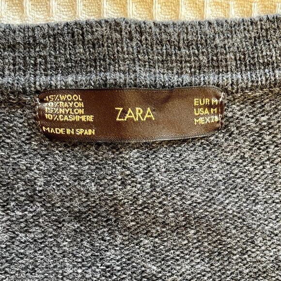 Zara Charcoal Gray U Neck Wool & Cashmere Y2K Style Sweater Mini Dress Medium - Picture 3 of 9